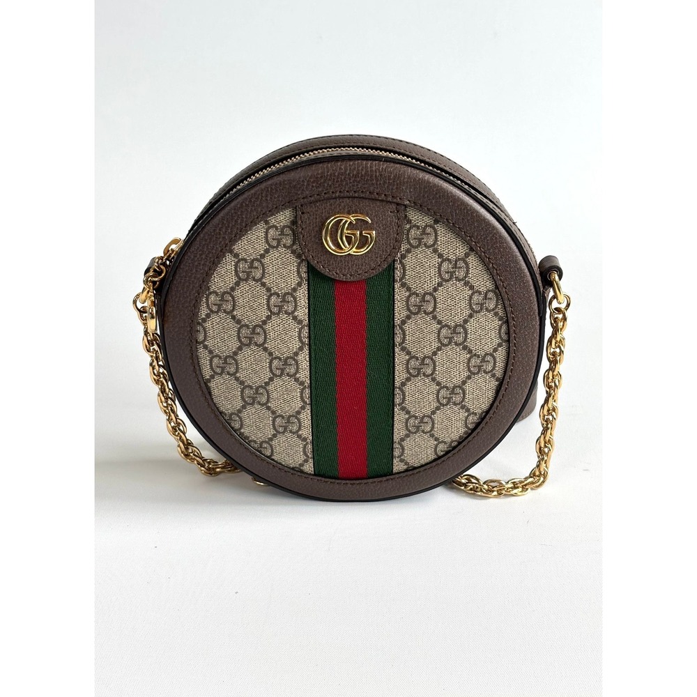 Gucci Ophidia GG Round Shoulder Bag Brown Canvas Web Stripe 550618